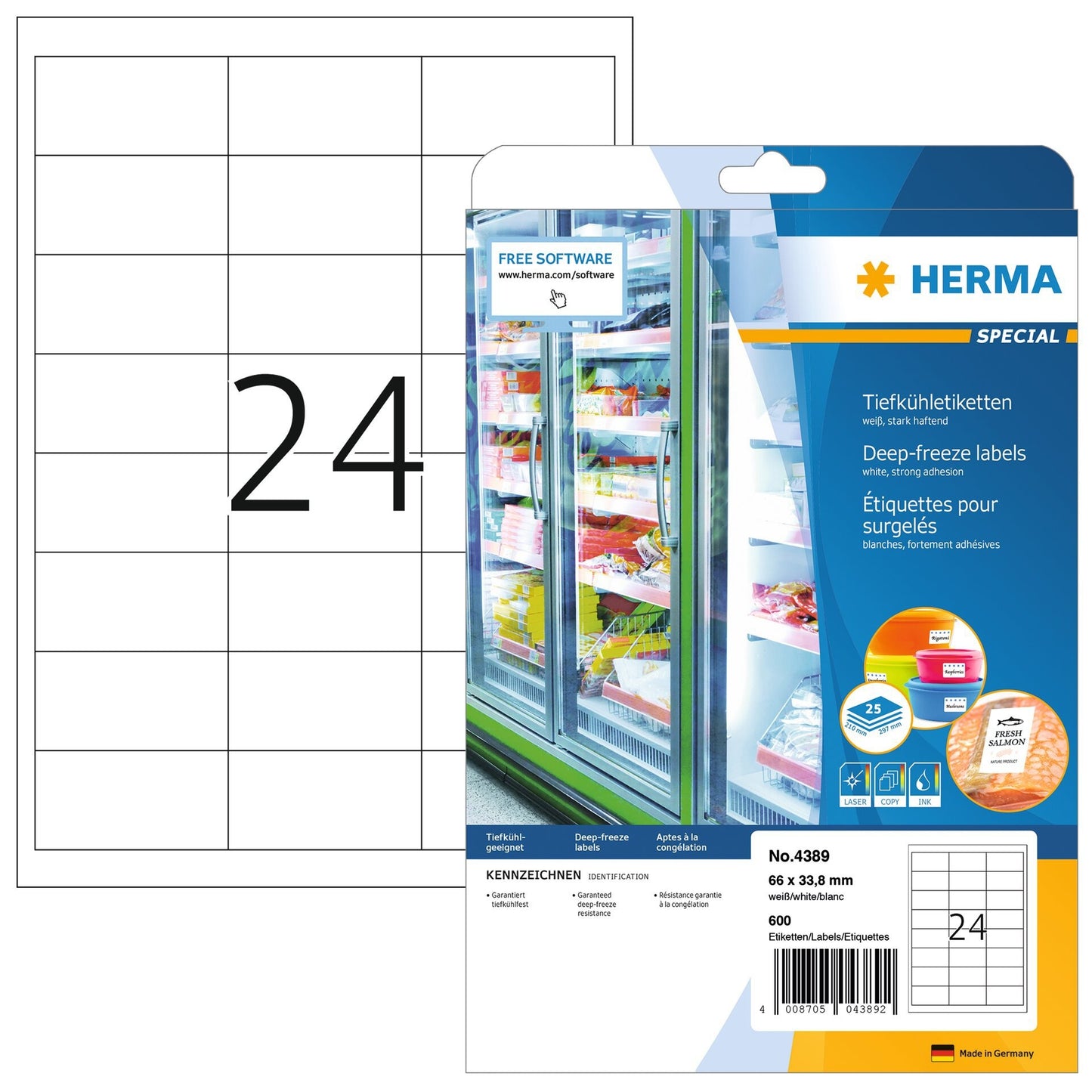 HERMA - Etiket 4389 66x33.8mm diepvries wit 600st