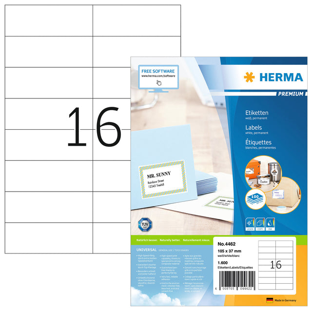 HERMA - Etiquette 4462 105x37mm premium blanc 1600 pièces