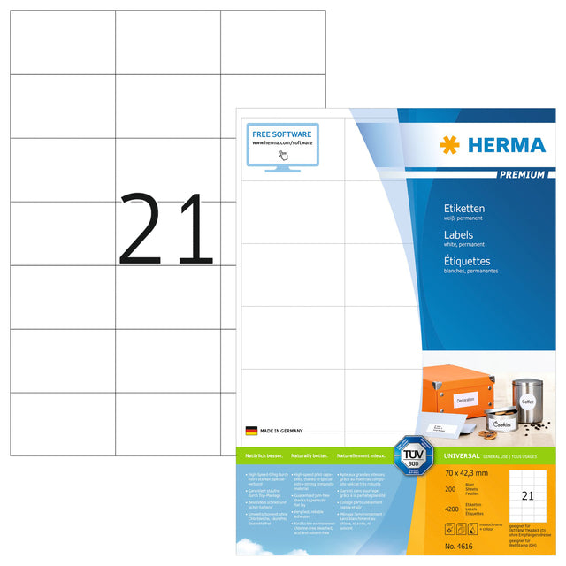 HERMA - Etiquette 4616 70x42,3mm premium blanc 4200 pièces