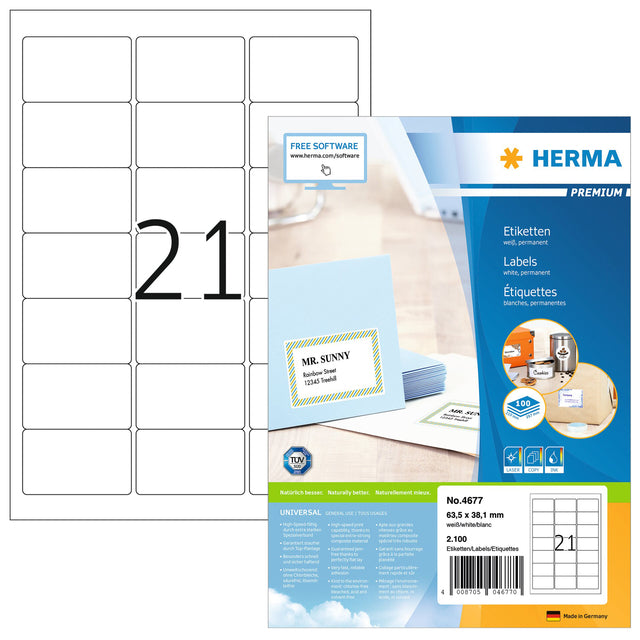 HERMA - Etiket 4677 63.5x38.1mm prem wit 2100st