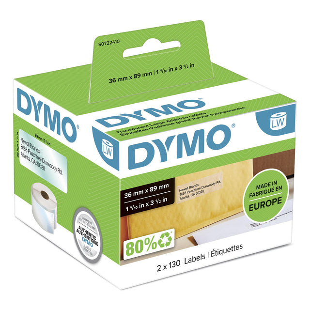 Dymo - Etiket LabelWriter adressering 36x89mm 2 rollen á 130 stuks tra..