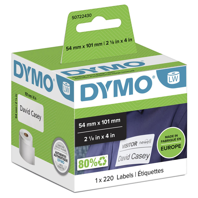 Dymo - Etiket LabelWriter Namenskarte 54x101mm 1 Rolle à 220 Stück weiß | 6 Stück
