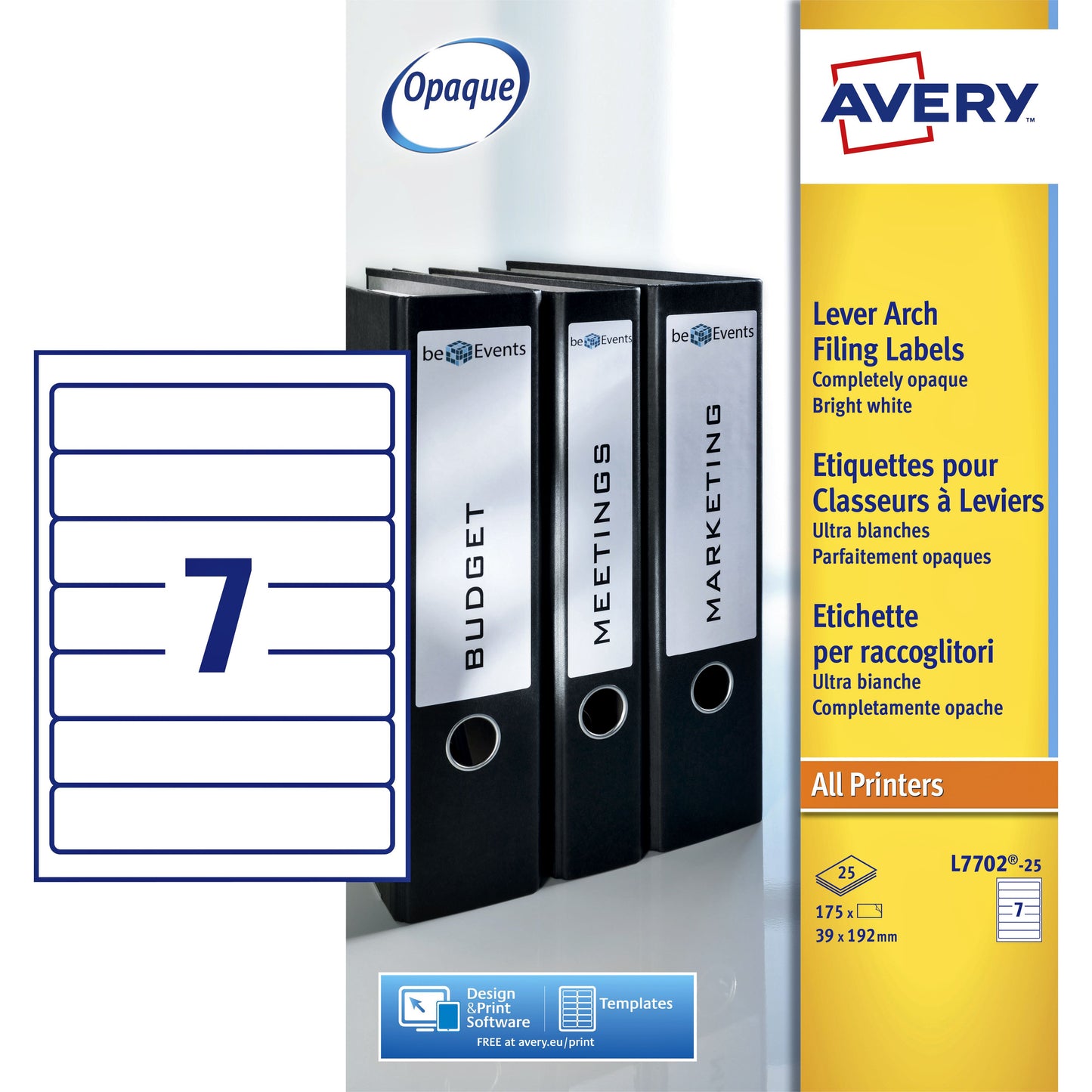 Avery – Rückenetikett schmal 39 x 192 mm, selbstklebend, weiß, 25 Blatt