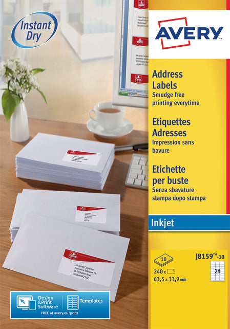 Avery - Étiquette J8159-10 63,5x33,9mm blanc 240 étiquettes | 10 pièces