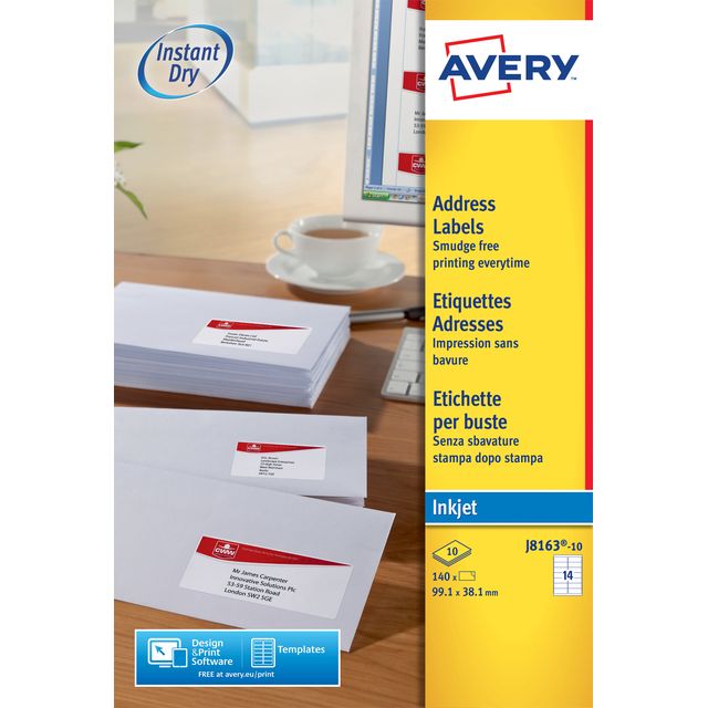 Avery - Etiket j8163-10 99.1x38.1mm wit 140st