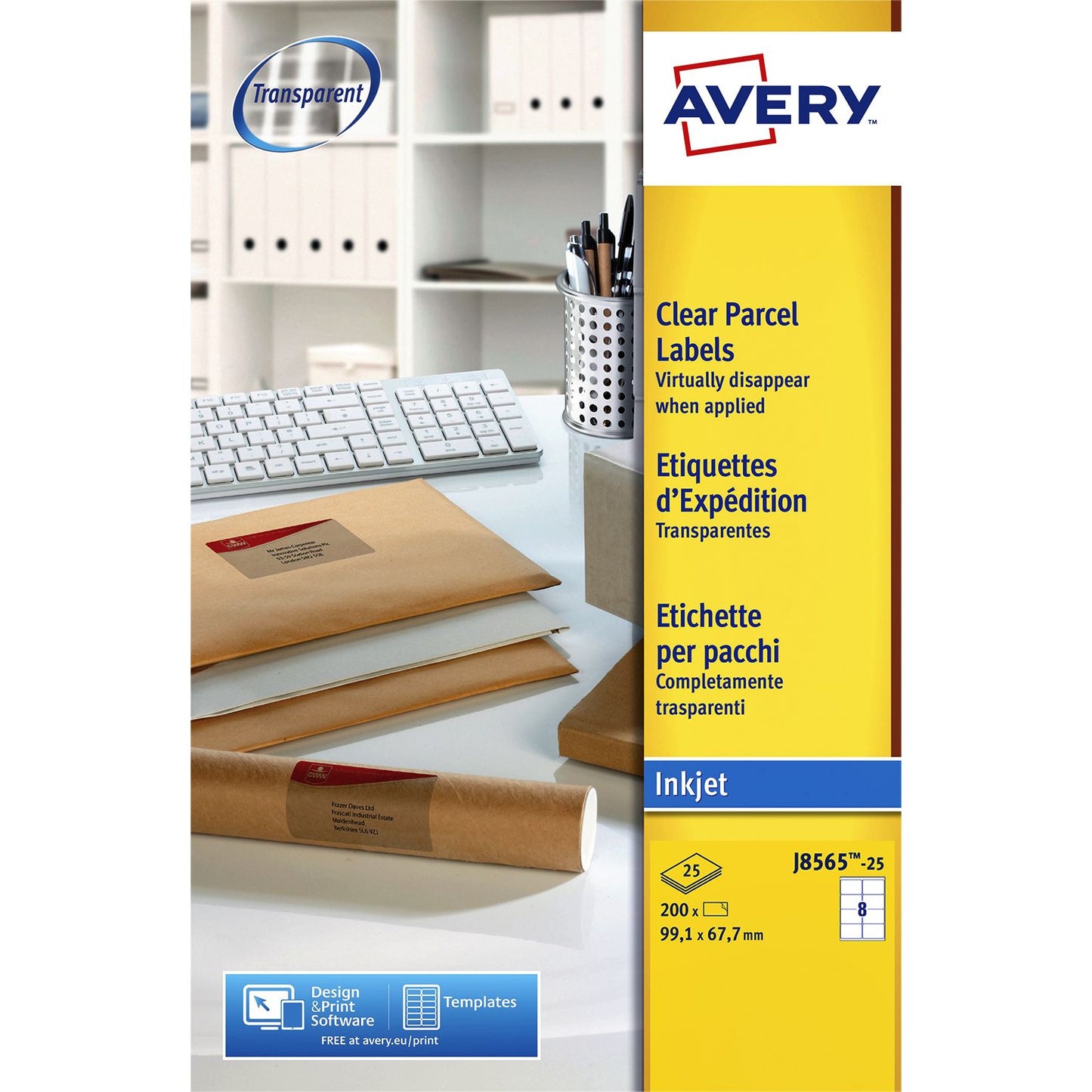 Avery - Etikett J8565-25 99,1 x 67,7 mm transparent 200 Etiketten