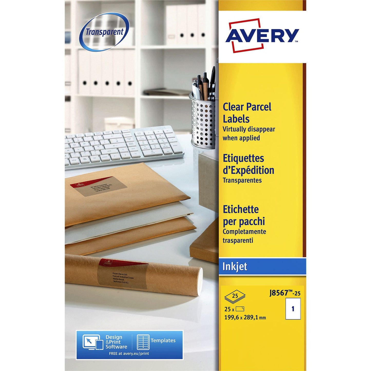 Avery - Etikett J8567-25 210x297mm A4 transparent 25 Etiketten