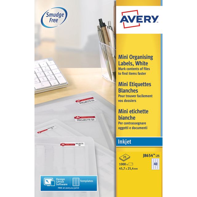 Avery - Étiquette J8654-25 45,7x25,4mm blanc 1000 étiquettes | 5 pièces