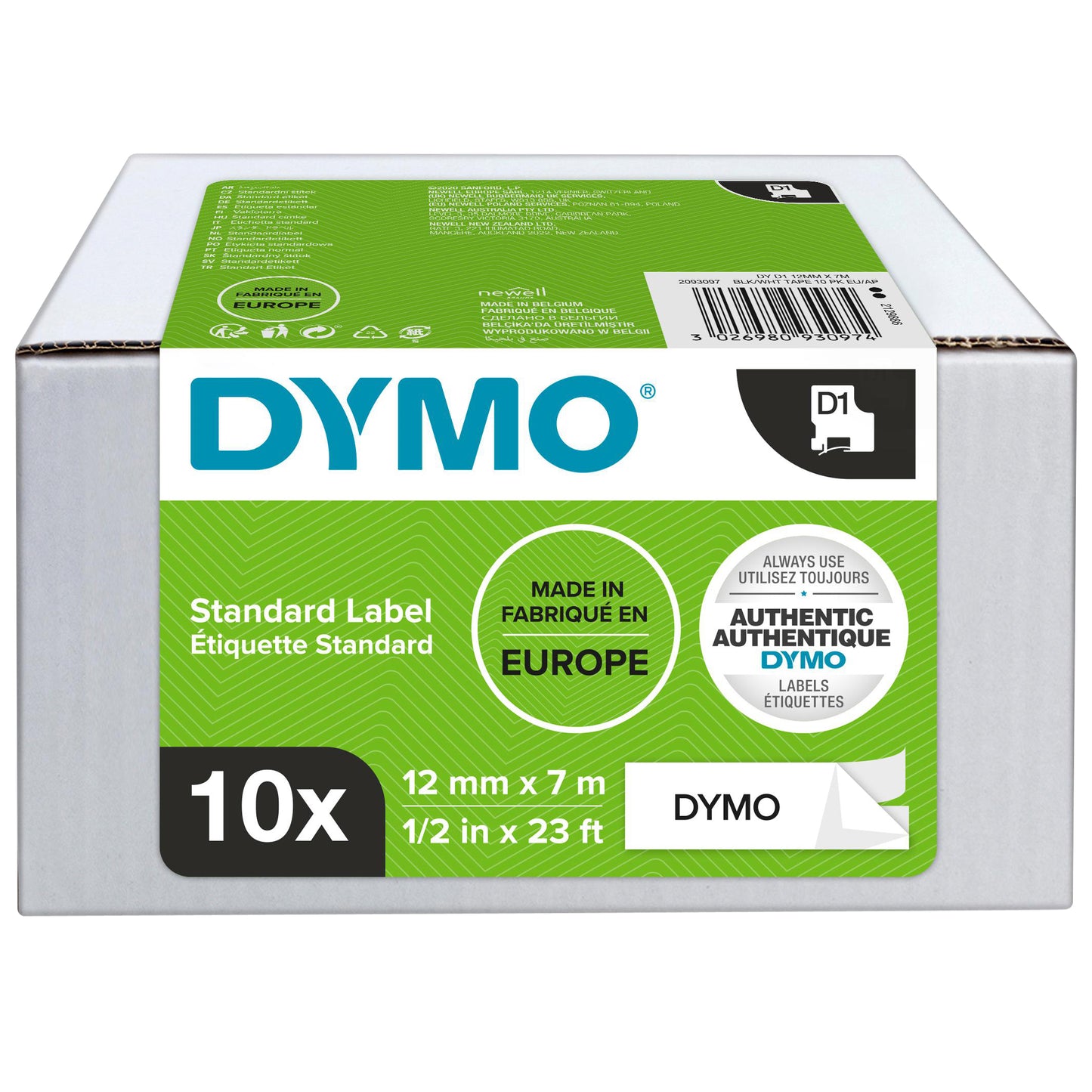 Dymo - Labele LabelManager D1 polyester 12mm noir sur blanc 10 pièces