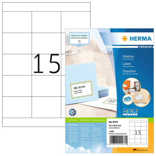 HERMA - Etiket 4278 70x50.8mm premium wit 1500st