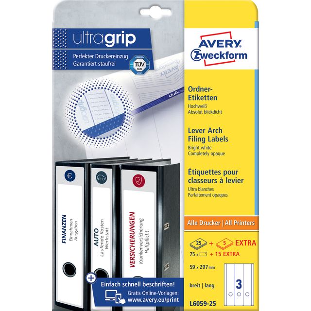 Avery Zweckform - Contre-étiquette Zweckform large/long 59x297mm autocollant blanc
