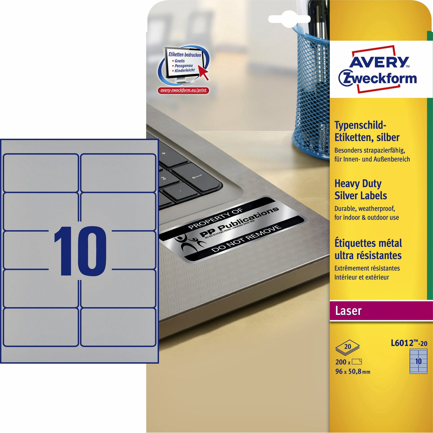 Avery Zweckform - Etiket avery l6012-20 96x50.8mm zi 200st