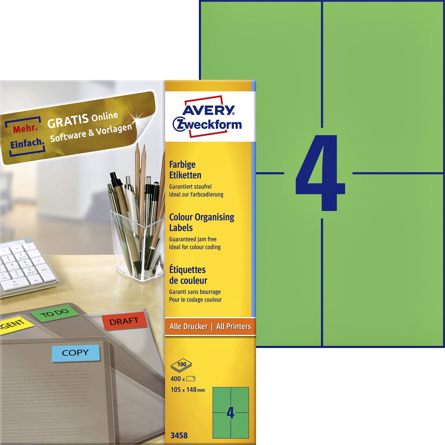 Avery Zweckform - Étiquette Zweckform 3458 105x148mm A6 vert 400 pièces