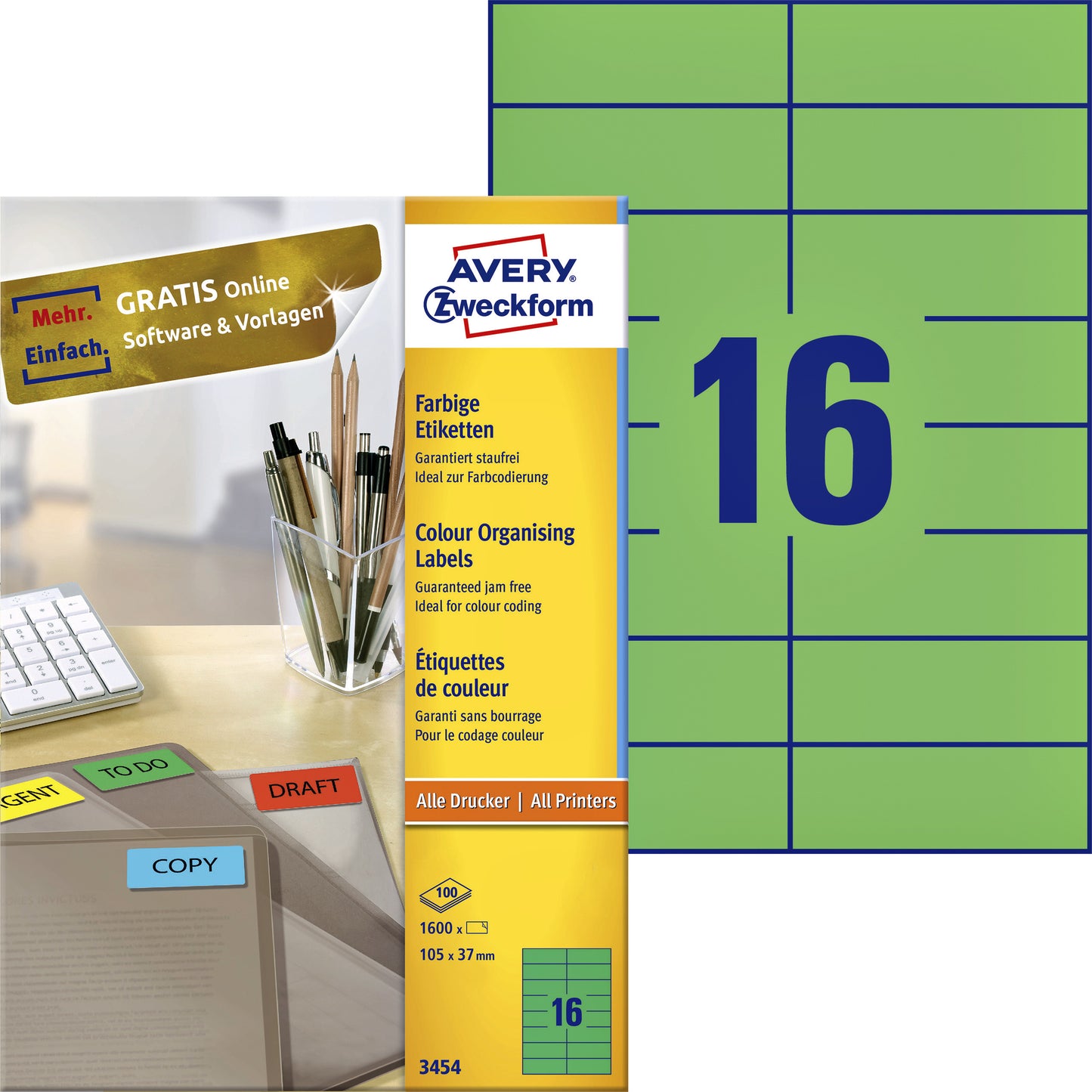 Avery - Etiket Zweckform 3454 105x37mm groen 1600 stuks