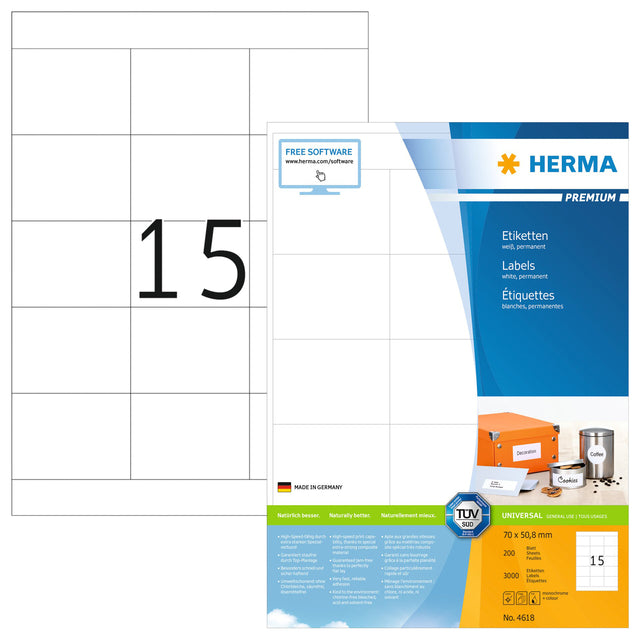 HERMA - Etiket 4618 70x50,8mm premium wit 3000 stuks