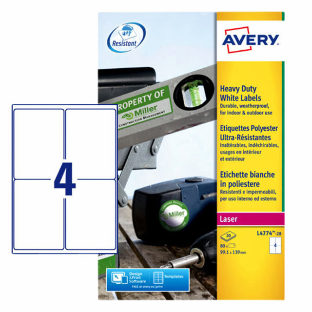 Avery - Etiket l4774-20 99.1x139mm wit 80 stuks