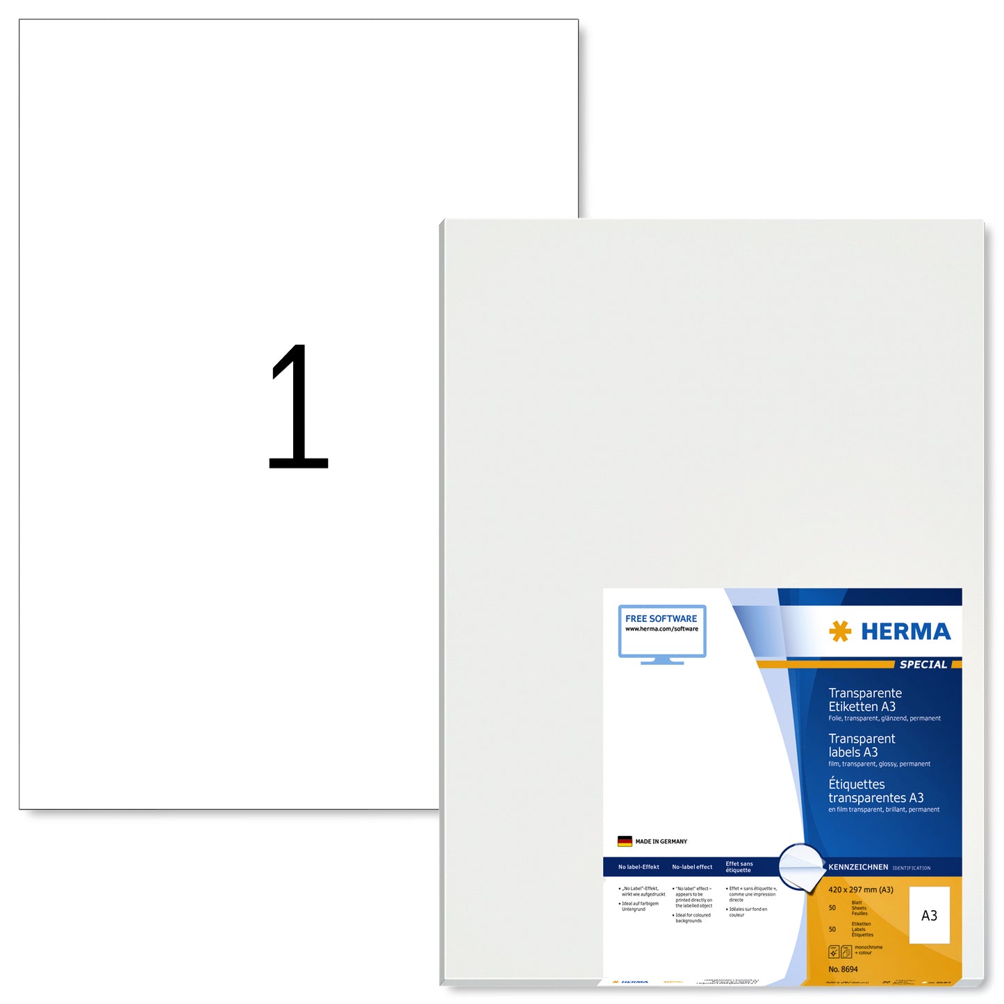 HERMA - Etiquette 8694 A3 297x420mm transparente 50 pièces