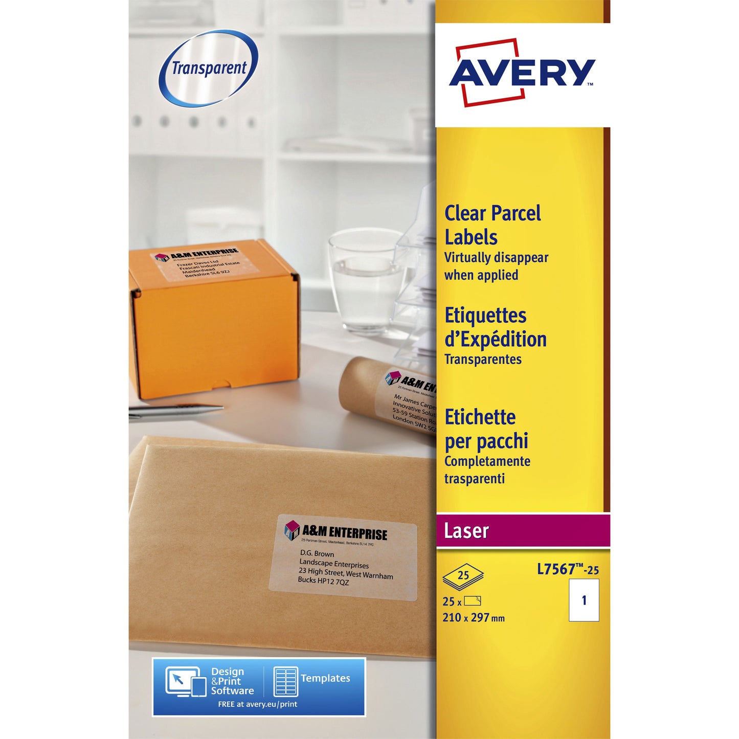 Avery - Etiket L7567-25 210x297mm transparant 25 stuks