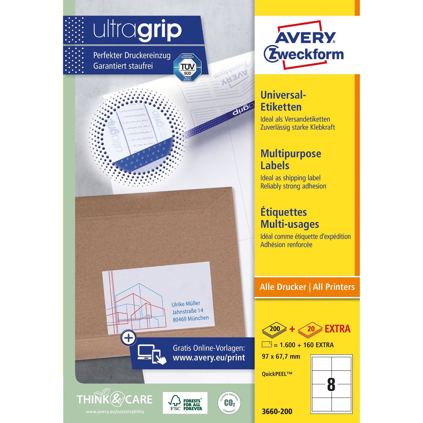 Avery Zweckform - Etiket avery 3660 97x67.7mm wit 1600st