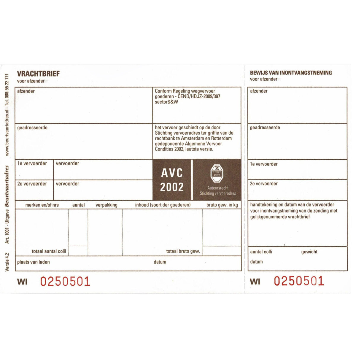 IEZZY - Lettre de voiture BVA 1001 19x12cm 3 volets 100 pièces vierge