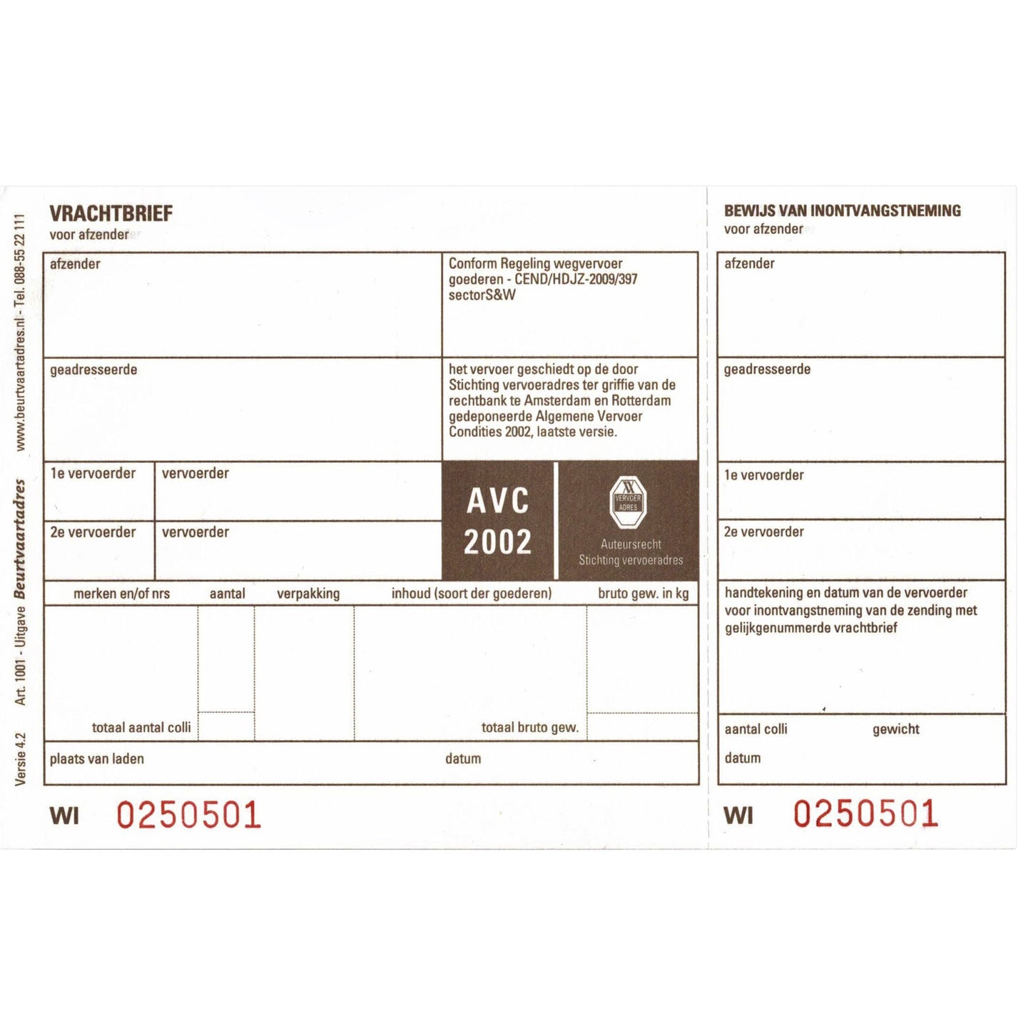 IEZZY - Vrachtbrief BVA 1001 19x12cm 3voud 100 stuks blanco