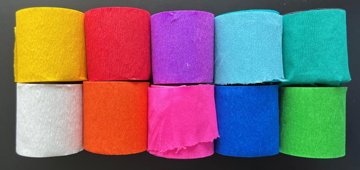 Folia - crêpepapier, ft 100 x 5 cm, op rol, geassorteerde kleuren, pak van 10 stuks