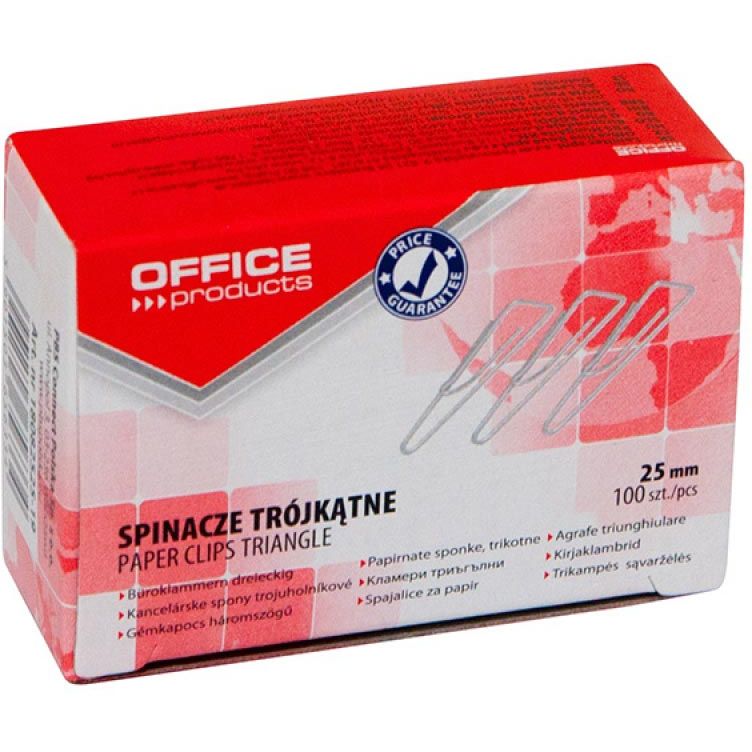 OFFICE products - papierklemmen, 25 mm, gegalvaniseerd, driehoekig, doos van 100 stuks