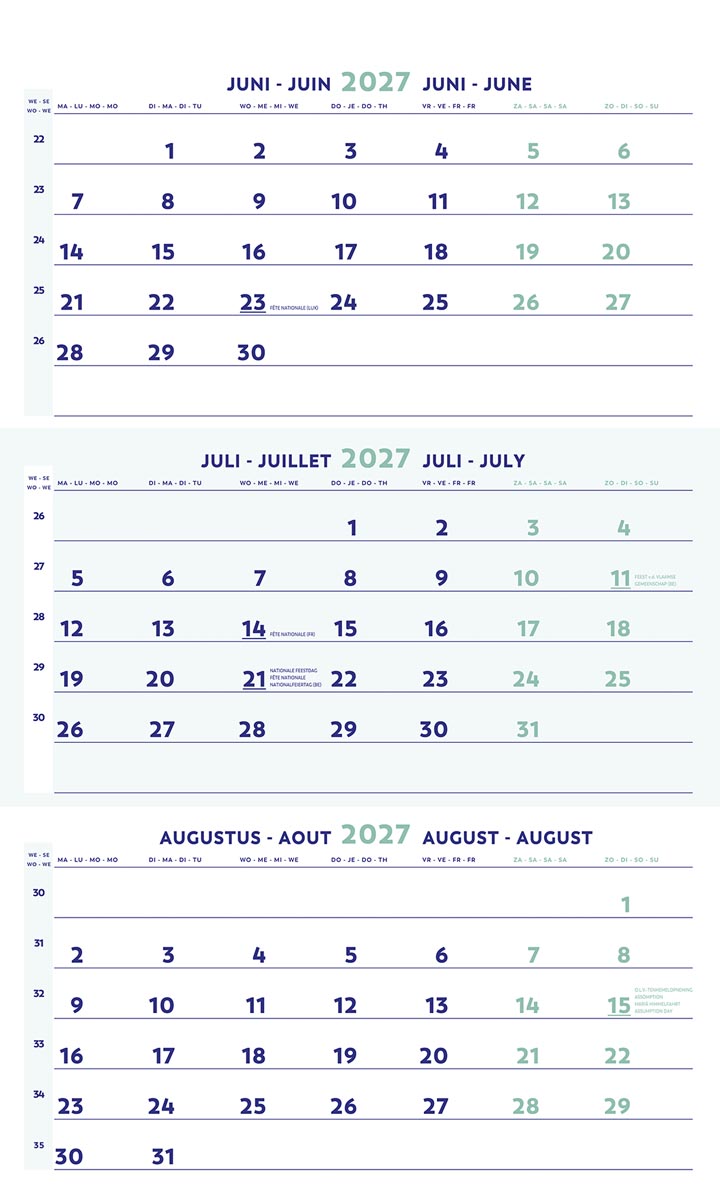 Brepols - Calendrier 3 Mois 2026 30x60cm