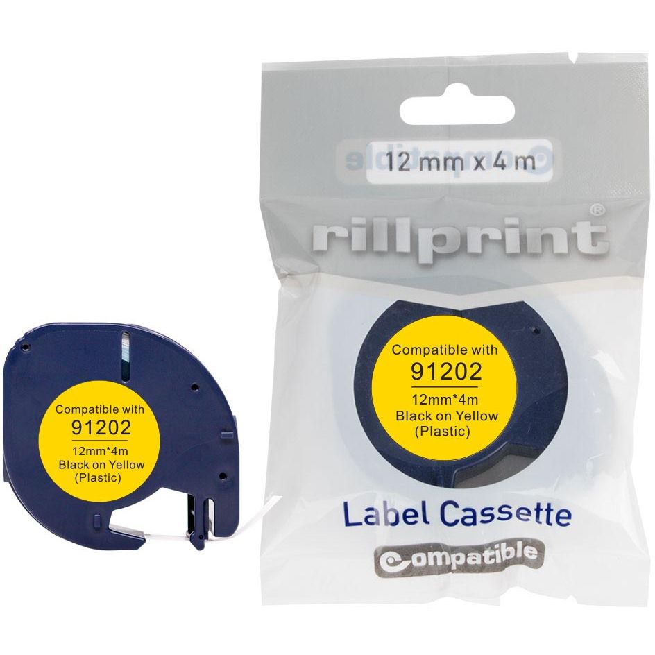 Rillprint - compatible LetraTAG e voor 91202, 12 mm, plastic, geel