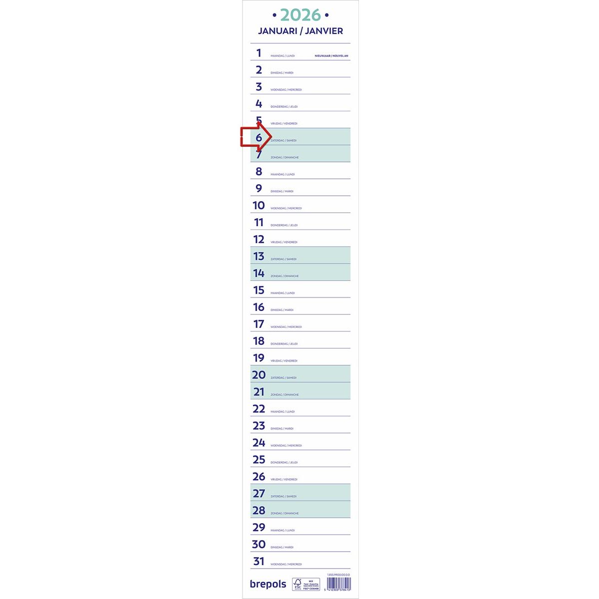 Brepols - calendrier mensuel à ruban, 2026