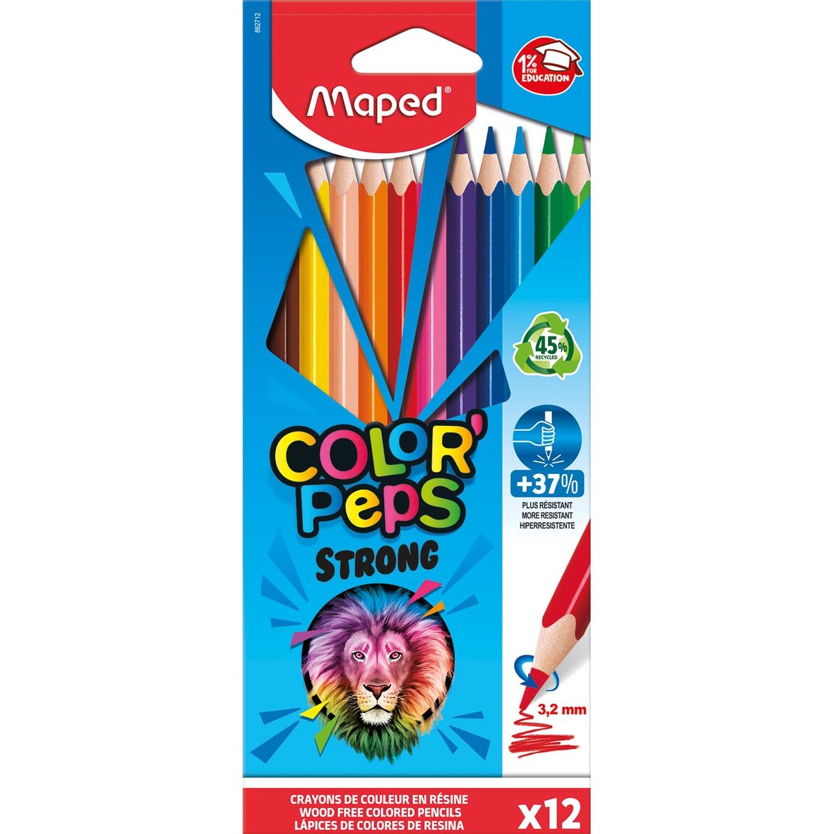 Maped - Buntstift Color'Peps Strong, 12 Stifte im Kartonetui