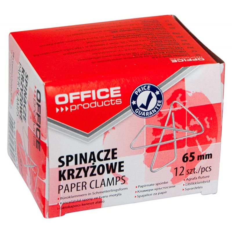 OFFICE products - vlinderklemmen, 65 mm, gegalvaniseerd, doos van 12 stuks