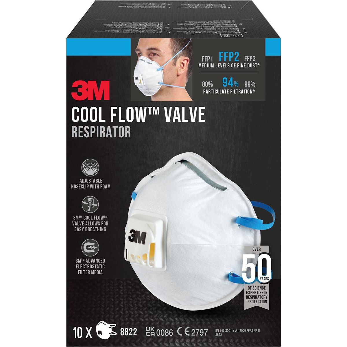 3M - Cool Flow stofmasker, FFP2, met ventiel, pak van 10 stuks