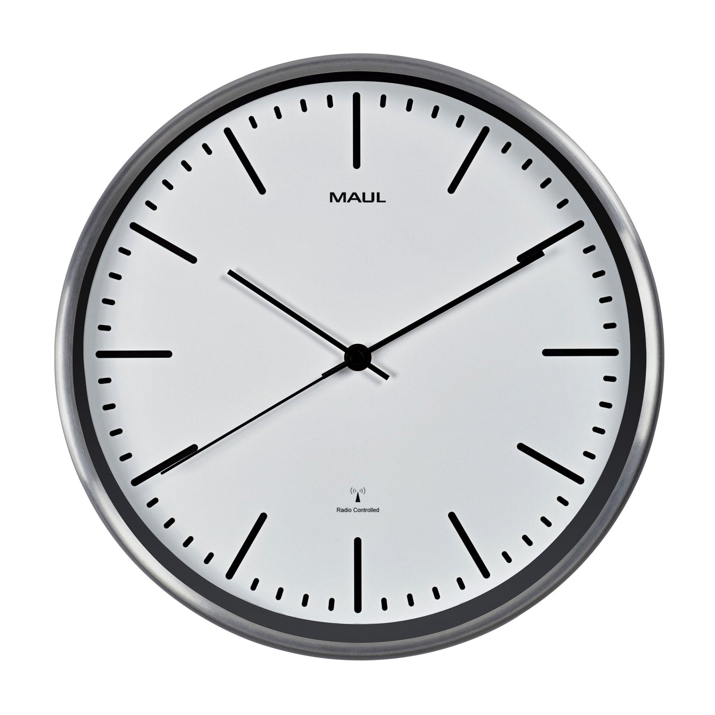 MAUL - Horloge murale Fly RC Ø305x45mm cadre en aluminium blanc incl. batterie