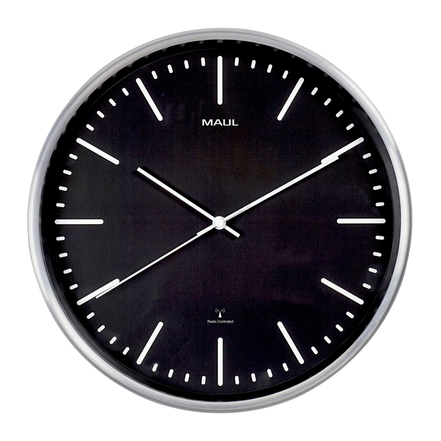 MAUL - Horloge murale Fly RC Ø305x45mm cadre en aluminium noir incl. batterie