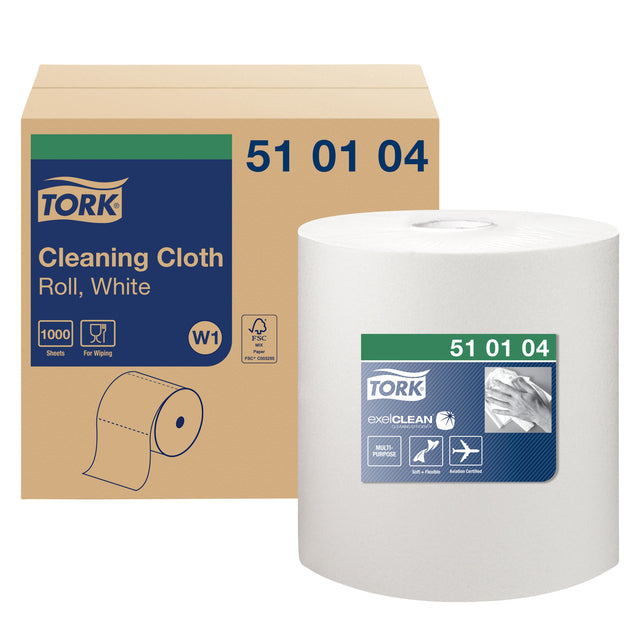 Tork - Chiffon de nettoyage W1 1 couche 380m blanc 510104