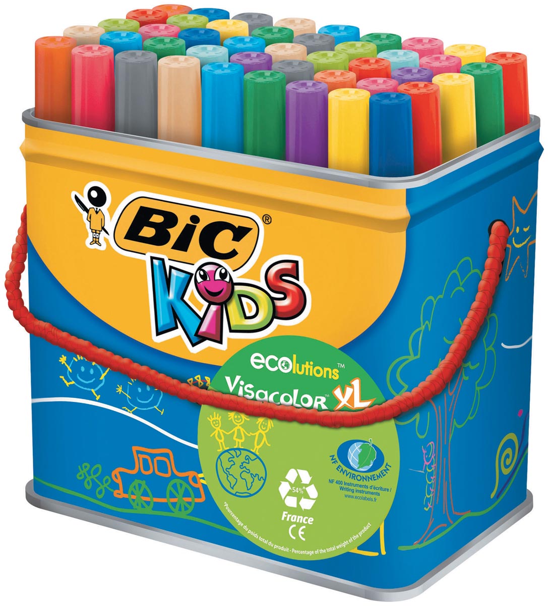 Bic Kids - Feutre Enfant Visacolor XL Ecolutions 48 feutres dans une boîte métal