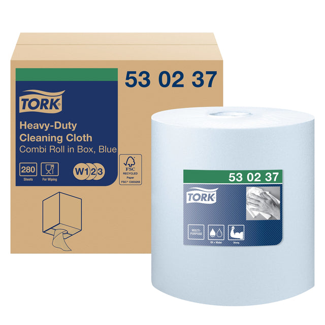 Tork - Chiffon de nettoyage W1-W2-W3 Heavy Duty 1 couche 280 feuilles bleu 530237