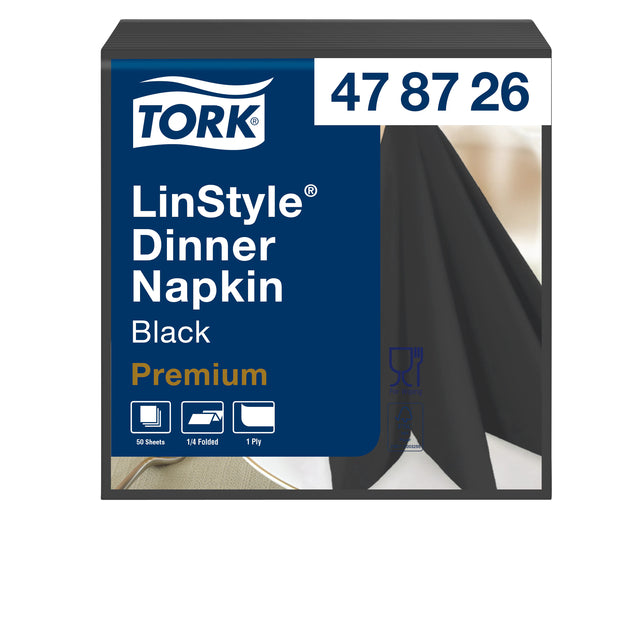 Tork - Serviette de table Linstyle pli 1/4 1 couche 390x390mm 50 feuilles noir 478726
