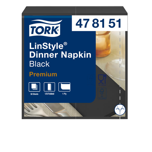 Tork - Dinnerserviette Linstyle 1/8 Falz 1-lagig 390x390mm 50 Blatt schwarz 478151