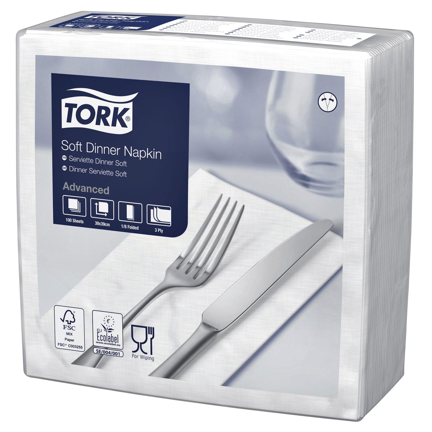 Tork - Serviette de table Advanced pli 1/8 3 couches 395x390mm 100 feuilles blanc 477579