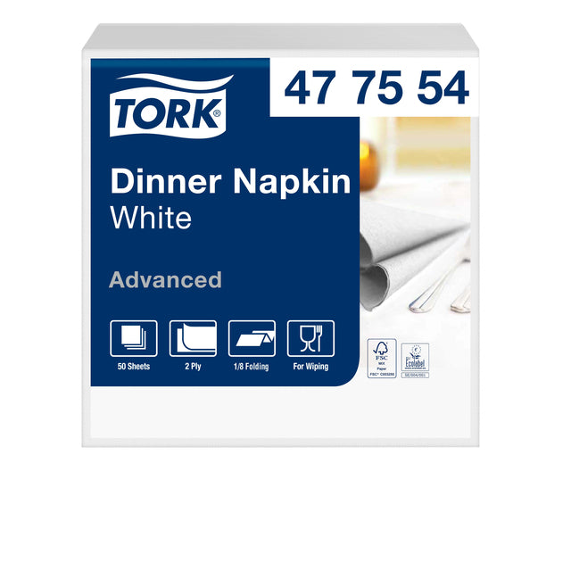 Tork – Dinner-Serviette Advanced 1/8 Falz 2-lagig 395 x 390 mm 150 Blatt weiß 477554