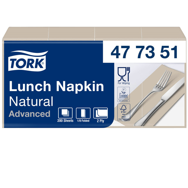 Tork - Serviette déjeuner Advanced pli 1/8 2 couches 328x325mm 200 feuilles naturel 477351