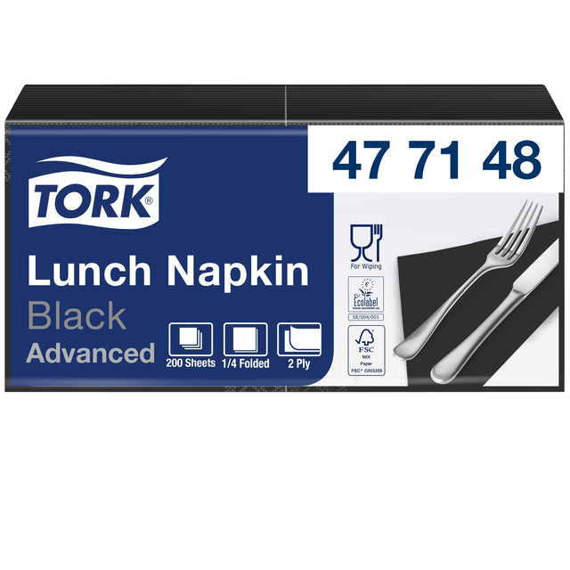 Tork - Lunchserviette Advanced 1/4 Falz 2-lagig 328x325mm 200 Blatt schwarz 477148