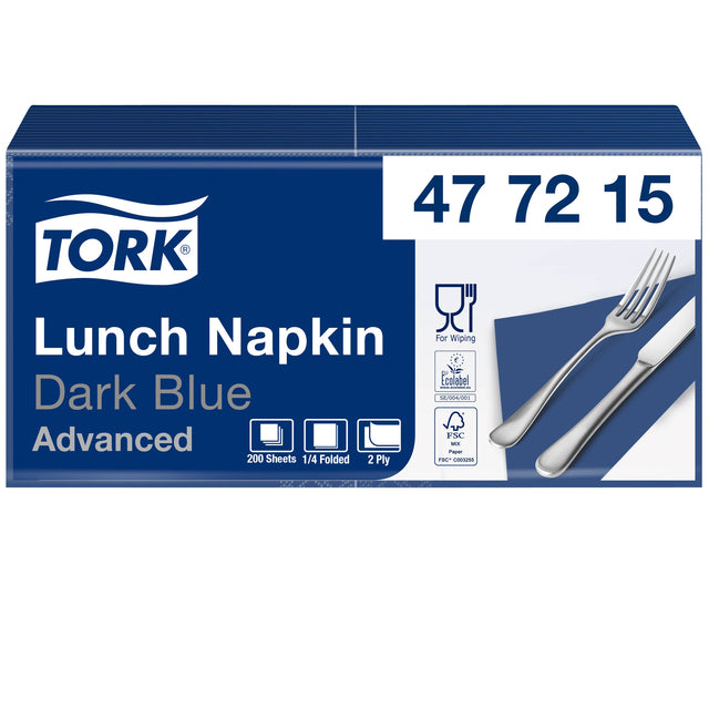 Tork - Lunchserviette Advanced 1/4 Falz 2-lagig 328x325mm 200 Blatt dunkelblau 477215