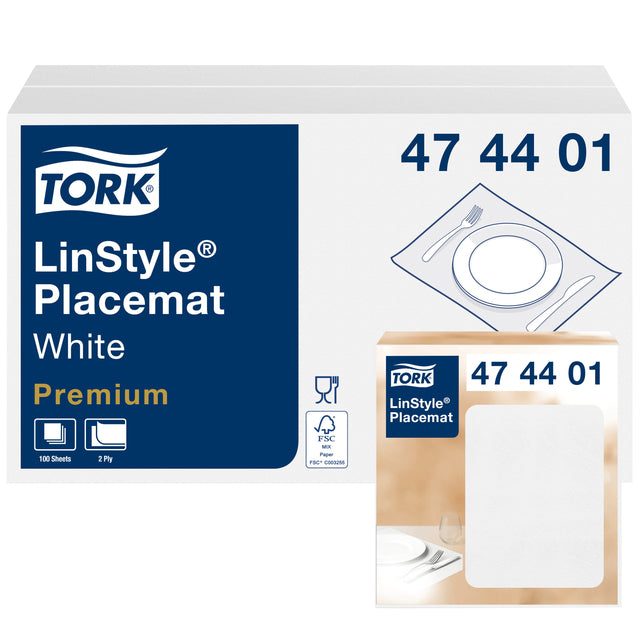 Tork - Set de table Linstyle 2 couches 390x300mm 100 feuilles blanc 474401