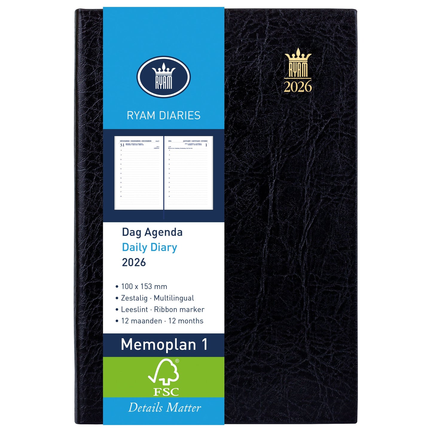 Ryam - Agenda 2026 Memoplan 1 Mundior 1 jour/1 page noir