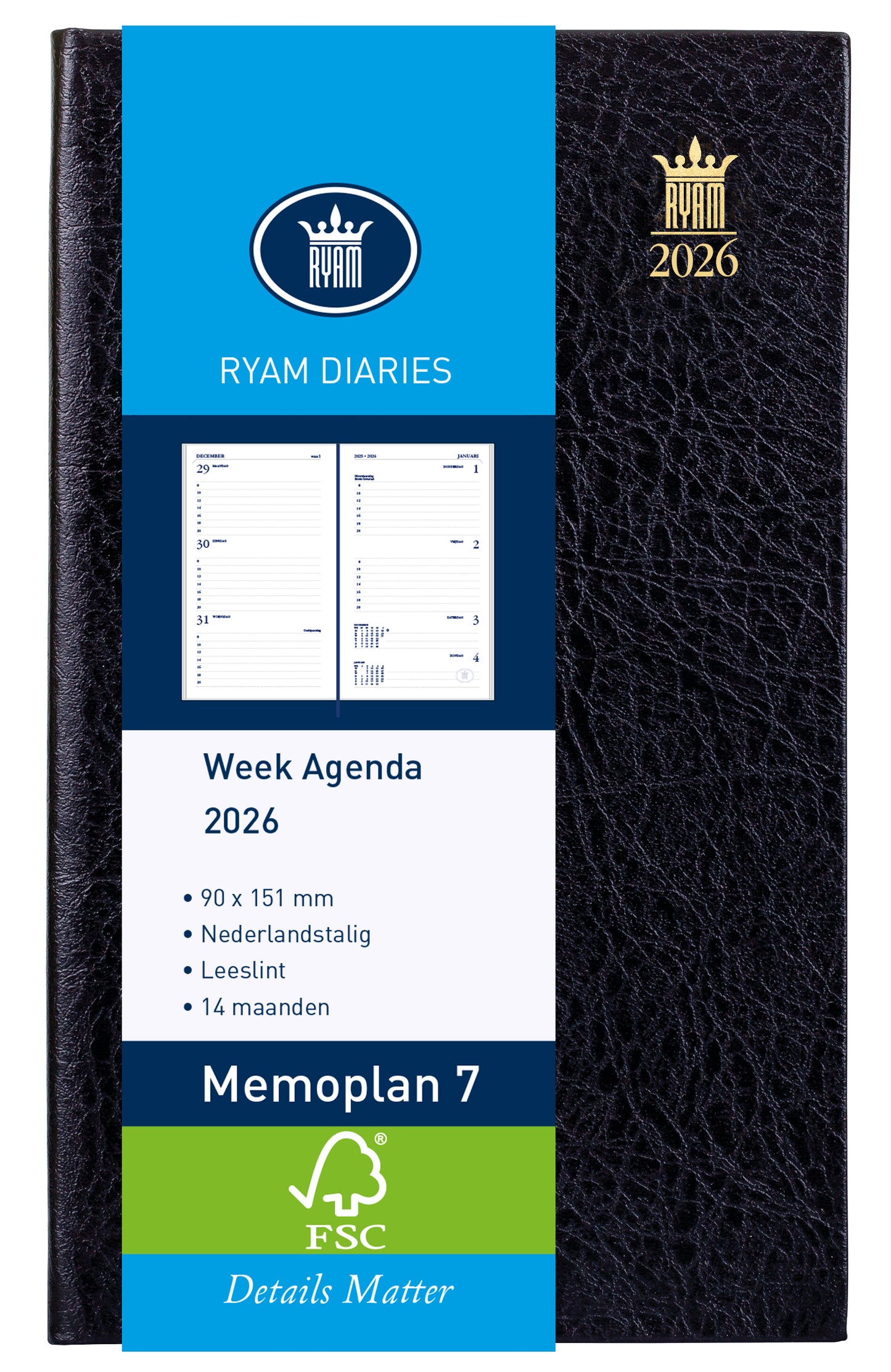 Ryam - Agenda 2026 Memoplan 7 Suprema 7 jours/2 pages noir