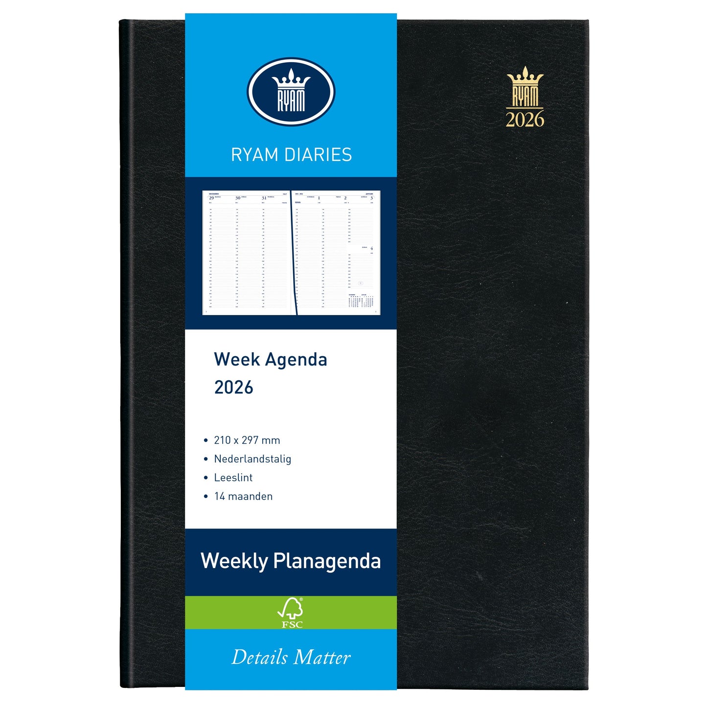 Ryam - Agenda 2026 Weekly Mundior 7 Tage/2 Seiten schwarz