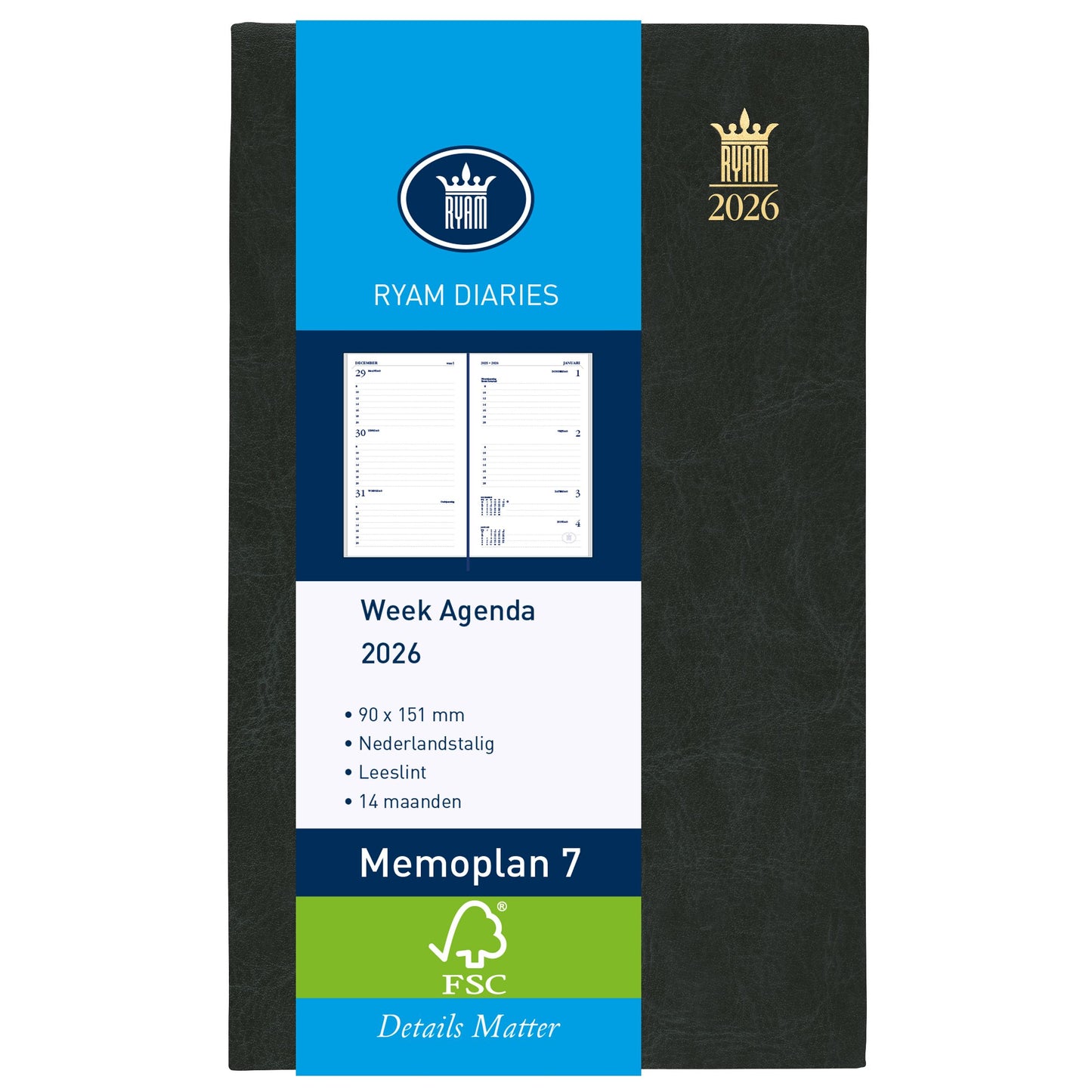 Ryam - Agenda 2026 Memoplan 7 Mundior 7dagen/2pagina's zwart